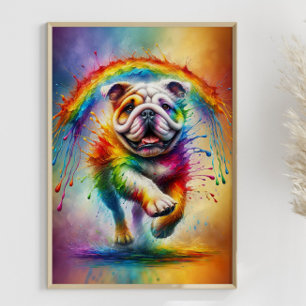 Färgstark engelsk bulldog Paint Splatter Poster