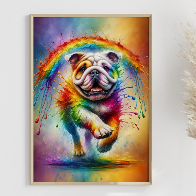 Färgstark engelsk bulldog Paint Splatter Poster (Framed example)