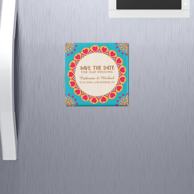 Färgstark etnisk Mandala Bold & Bright Bröllop Magnet (Skapare uppladdad)