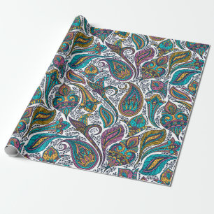 Färgstark etnisk paisley mönster presentpapper