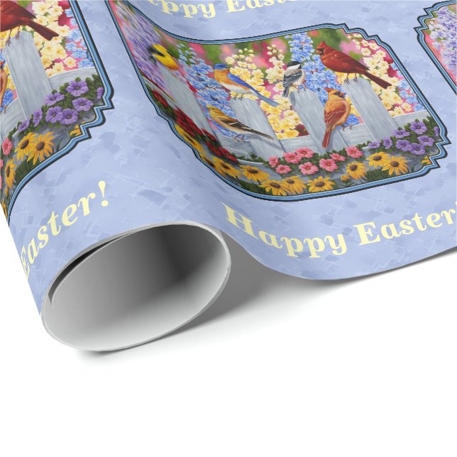 Färgstark fågelblått Blomsterträdgård Presentpapper (Rullad Hörn)