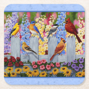 Färgstark fågelblått Blomsterträdgård Underlägg Papper Kvadrat