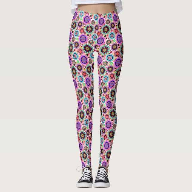 Färgstark, färglös dekorativ design leggings (Framsida)