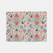 Färgstark folkkonst blå röd fågelblomma