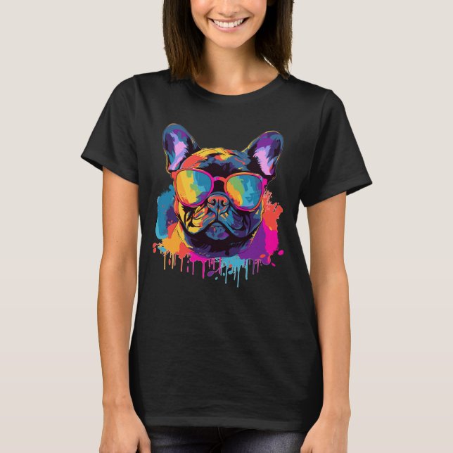 Färgstark Fransk-bulldog T Shirt (Framsida)