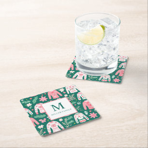 Färgstark, fuktig, sötare Helgdag Monogram Underlägg Papper Kvadrat