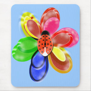 färgstark glödande blomma med söt ladybug pad musmatta