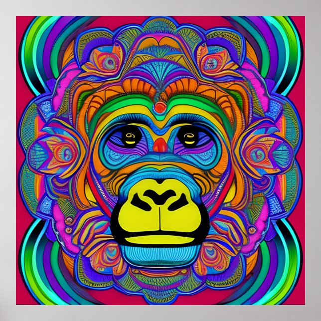 Färgstark Gorilla Mandala-unik intressant Poster (Framsidan)