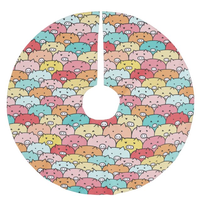 Färgstark Grisar, brun och cute Mönster Julgransmatta Borstad Polyester (Framsidan)