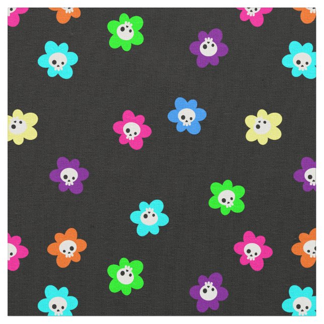 färgstark halloween blommigt skallblommor - retro tyg (Närbild)