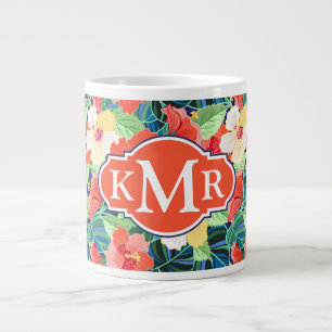 Färgstark Hibiscus Mönster Monogram Jumbo Mugg