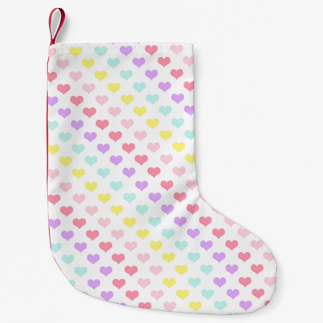 Färgstark hjärt-enhörnregnbåge Valentines day Liten Julstrumpa (Framsidan)