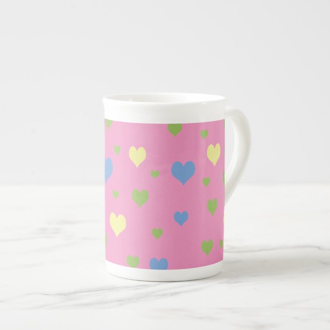Färgstark hjärtedesign benporslin mugg (Framsida höger)