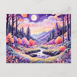 Färgstark höst liggande med ström under Moonli Vykort