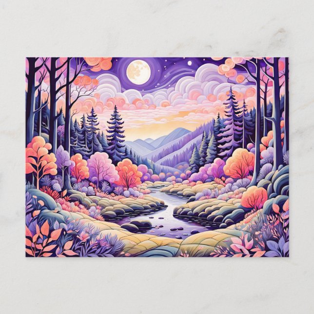 Färgstark höst liggande med ström under Moonli Vykort (Framsida)