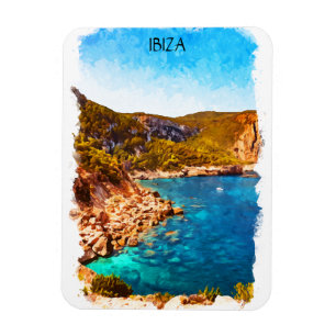 Färgstark Ibiza Spain Watercolor liggande Magnet