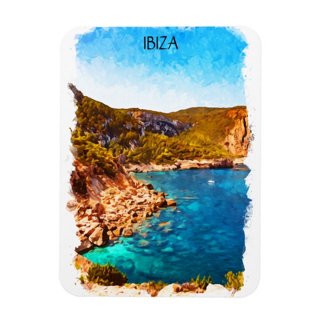 Färgstark Ibiza Spain Watercolor liggande Magnet (Vertikal)