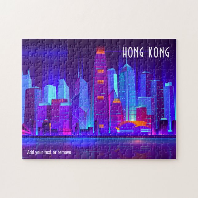 Färgstark illustrationsskylt från Hongkong. Pussel (Horisontell)