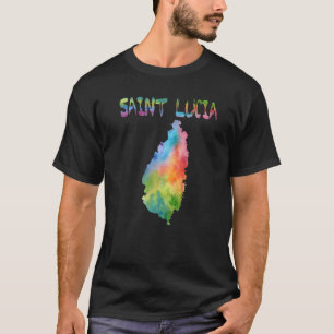 Färgstark isolerad Saint Lucia Karta i vattenfärg T Shirt