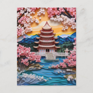 Färgstark japansk liggande bakgrund helg vykort