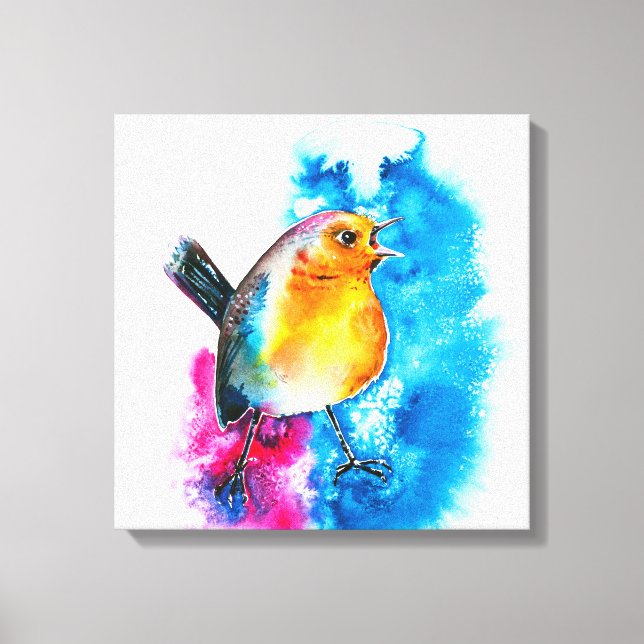 Färgstark jul Robin Watercolor Canvas (Framsida)