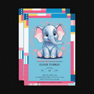 Färgstark jungle Blue Elephant Baby Shower Inbjudningar