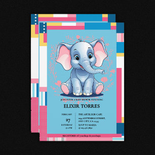 Färgstark jungle Blue Elephant Baby Shower Inbjudningar