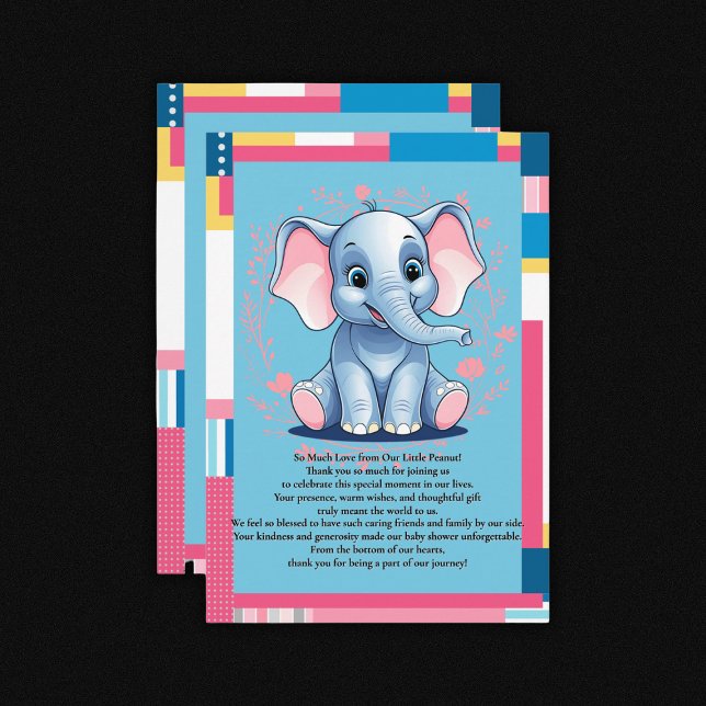 Färgstark jungle Blue Elephant Baby Shower Tack Kort (Skapare uppladdad)