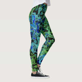 Färgstark Kaleidoscope Black Blue-Grönt-Abstrakt Leggings