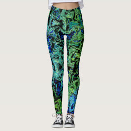 Färgstark Kaleidoscope Black Blue-Grönt-Abstrakt Leggings