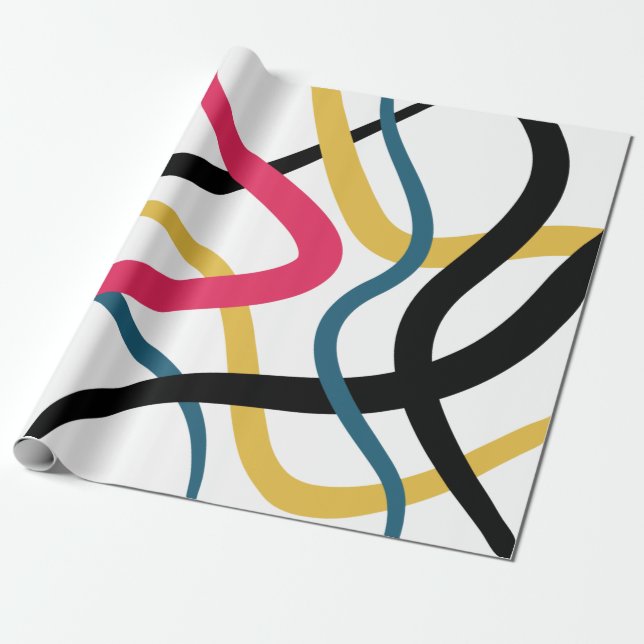 Färgstark, kaotisk, djärv, levande modern grafisk  presentpapper (Utrullad)