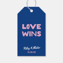 Färgstark KÄRLEK WINS-bröllopsförmån av fetstil oc Presentetikett