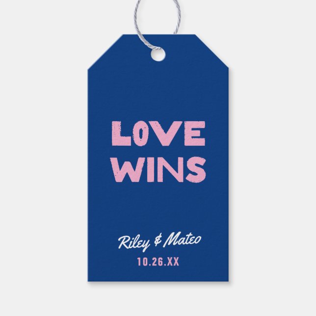 Färgstark KÄRLEK WINS-bröllopsförmån av fetstil oc Presentetikett (Framsidan)