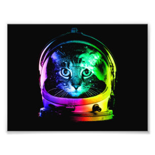 Färgstark kattastronaut fototryck