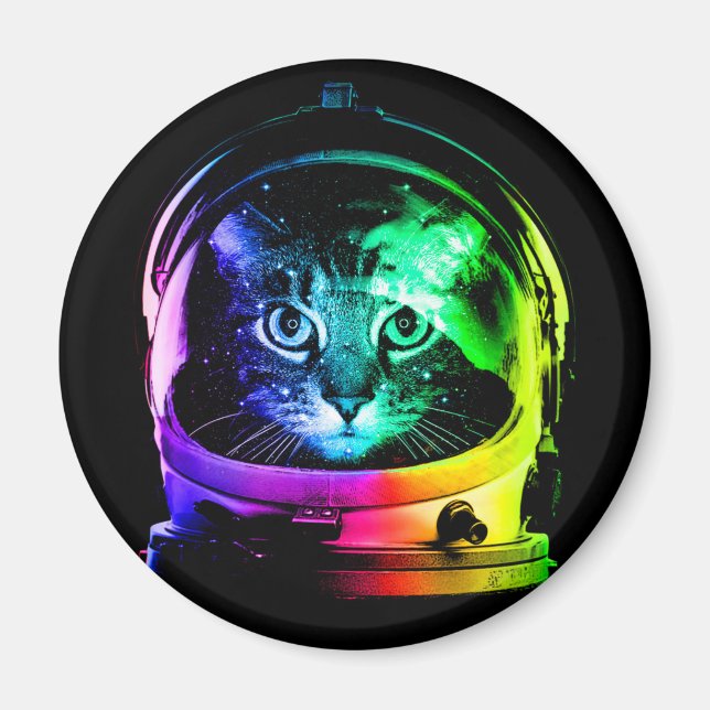 Färgstark kattastronaut magnet (Framsidan)