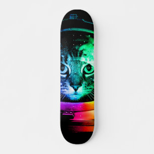 Färgstark kattastronaut mini skateboard bräda 18,5 cm