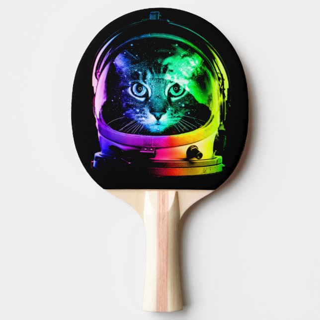 Färgstark kattastronaut pingisracket (Framsidan)