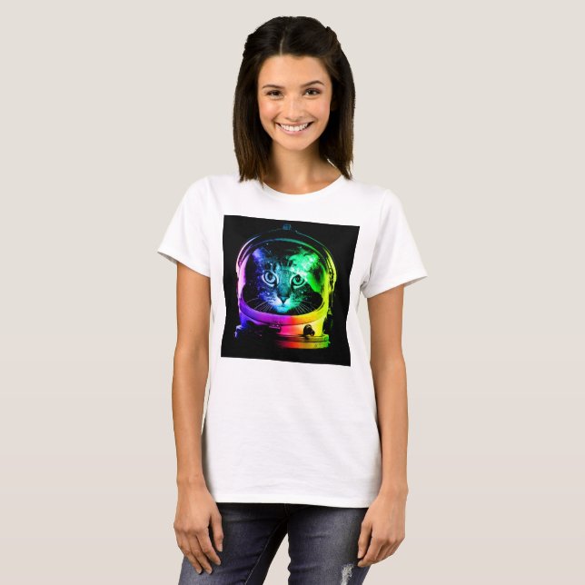 Färgstark kattastronaut t shirt (Hel framsida)