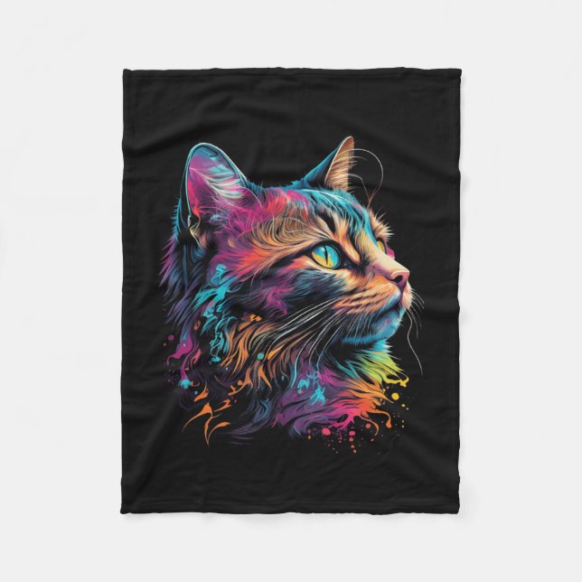 Färgstark kattdesign för kattunge Älskare färgstar Fleecefilt (Framsidan)
