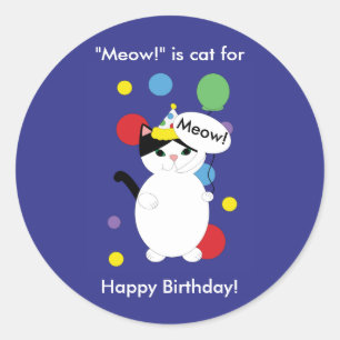 Färgstark Kattunge-luddig Meow Birthday personali Runt Klistermärke