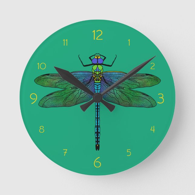 Färgstark kejsare Dragonfly Art Rund Klocka (Framsida)