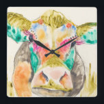 Färgstark konddesign fyrkantig klocka<br><div class="desc">Färgfull konddesign. Jennifer Goldberger. Bild-ID: 109109GG.</div>