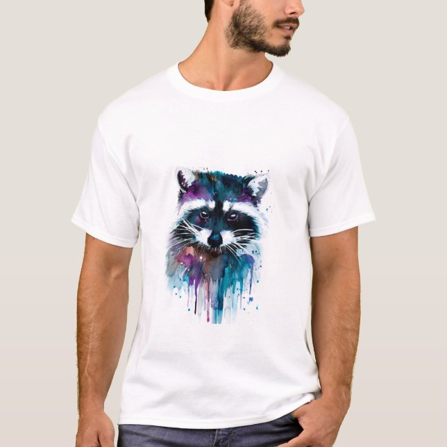 färgstark konstnärlig Raccoon T Shirt (Framsida)