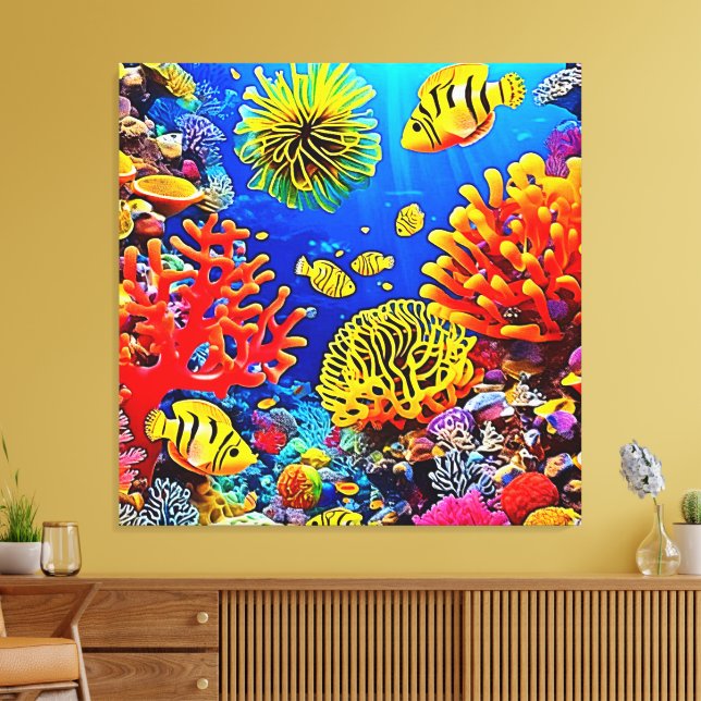Färgstark korallrevsdesign canvastryck (Insitu (Vardagsrum))