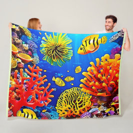 Färgstark korallrevsdesign fleecefilt