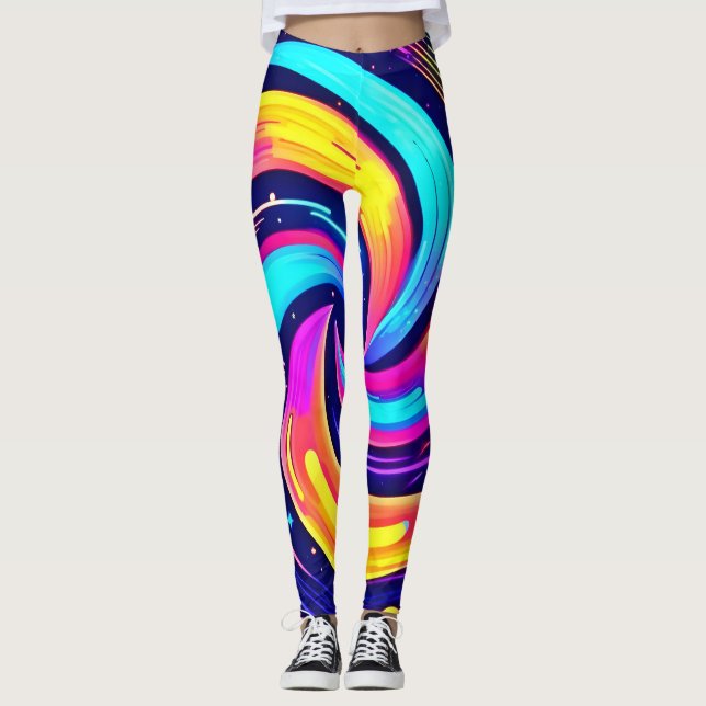 Färgstark kosmisk swirl leggings (Framsida)