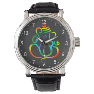 Färgstark Lord Ganesha på svart Armbandsur