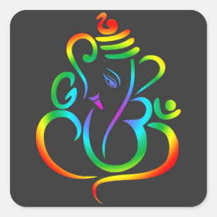 Färgstark Lord Ganesha på svart Fyrkantigt Klistermärke
