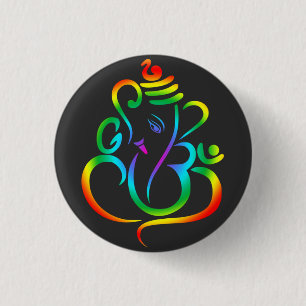 Färgstark Lord Ganesha på svart Knapp