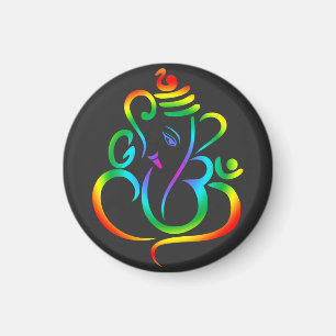 Färgstark Lord Ganesha på svart Magnet